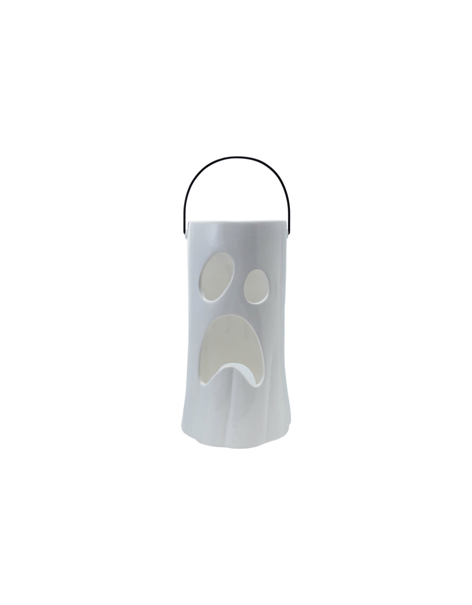 7-1/4"Rdx14-1/2"H Stoneware Ghost Lantern w Metal Handle