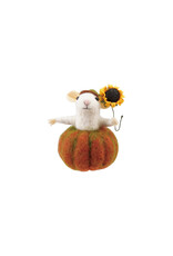 HX1985 Handmade Wool Felt Mouse in Pumpkin with Sunflower