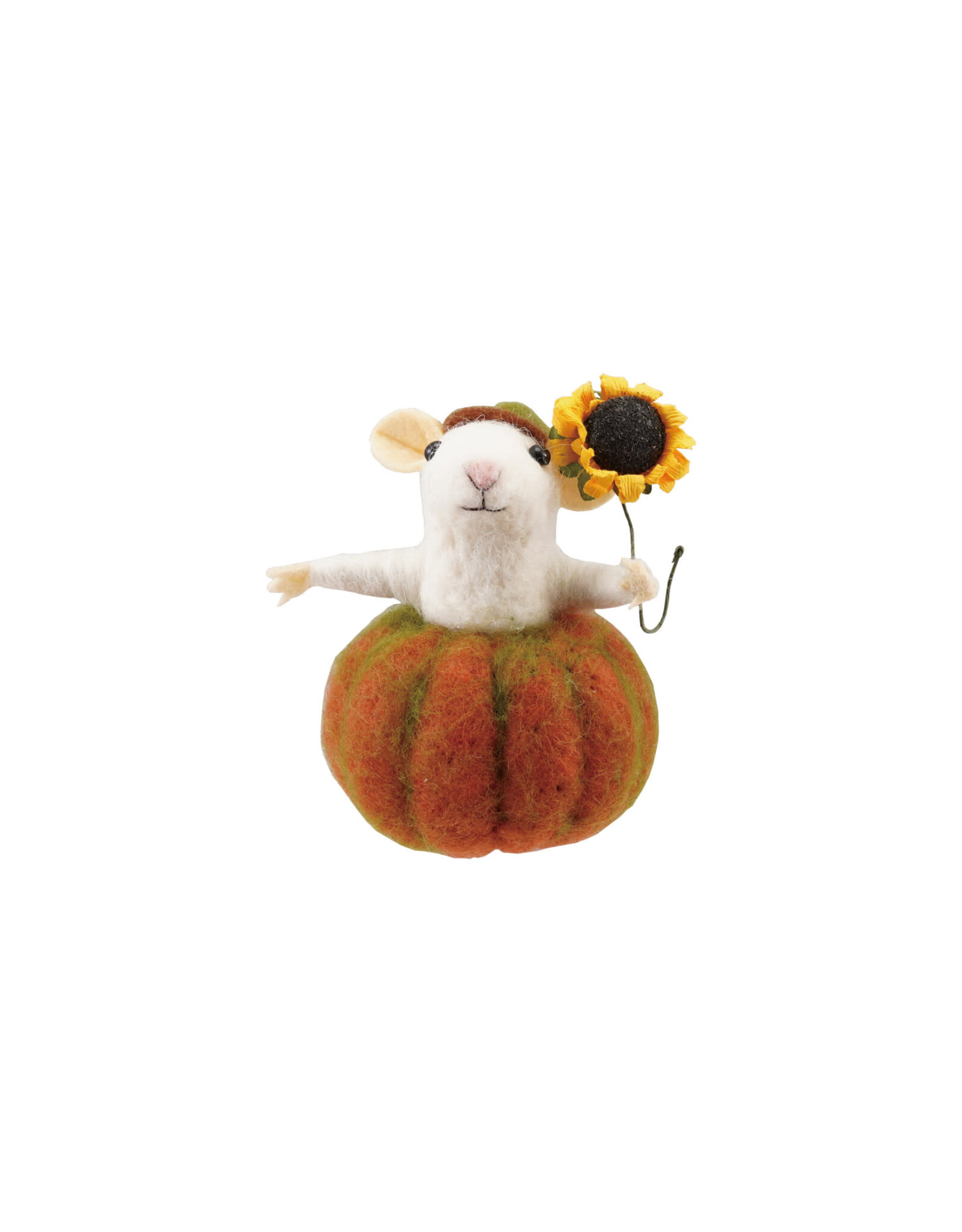 HX1985 Handmade Wool Felt Mouse in Pumpkin with Sunflower