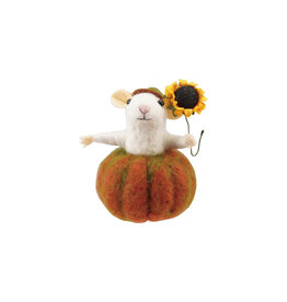 HX1985 Handmade Wool Felt Mouse in Pumpkin with Sunflower