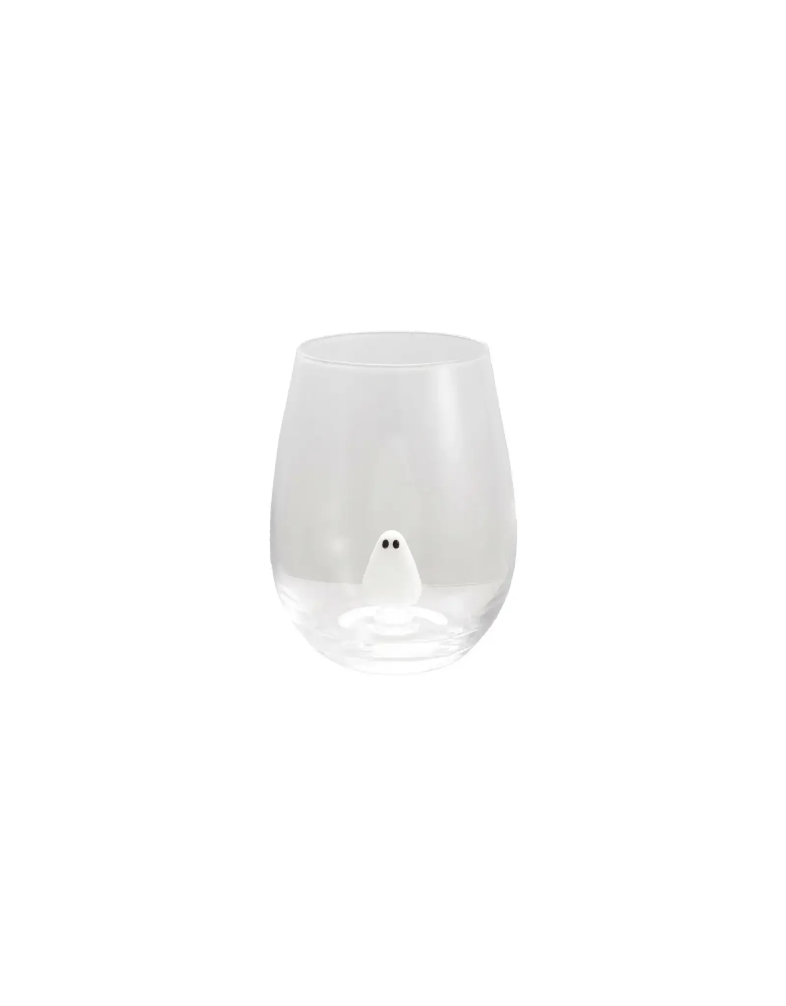 HX1986 18 oz. Stemless Wine Glass with Hand-Blown Ghost Inside, White & Black