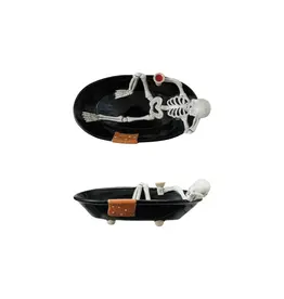 HX2023 Ceramic Skeleton in Tub Shaped Bowl, Black, White & Orange Color