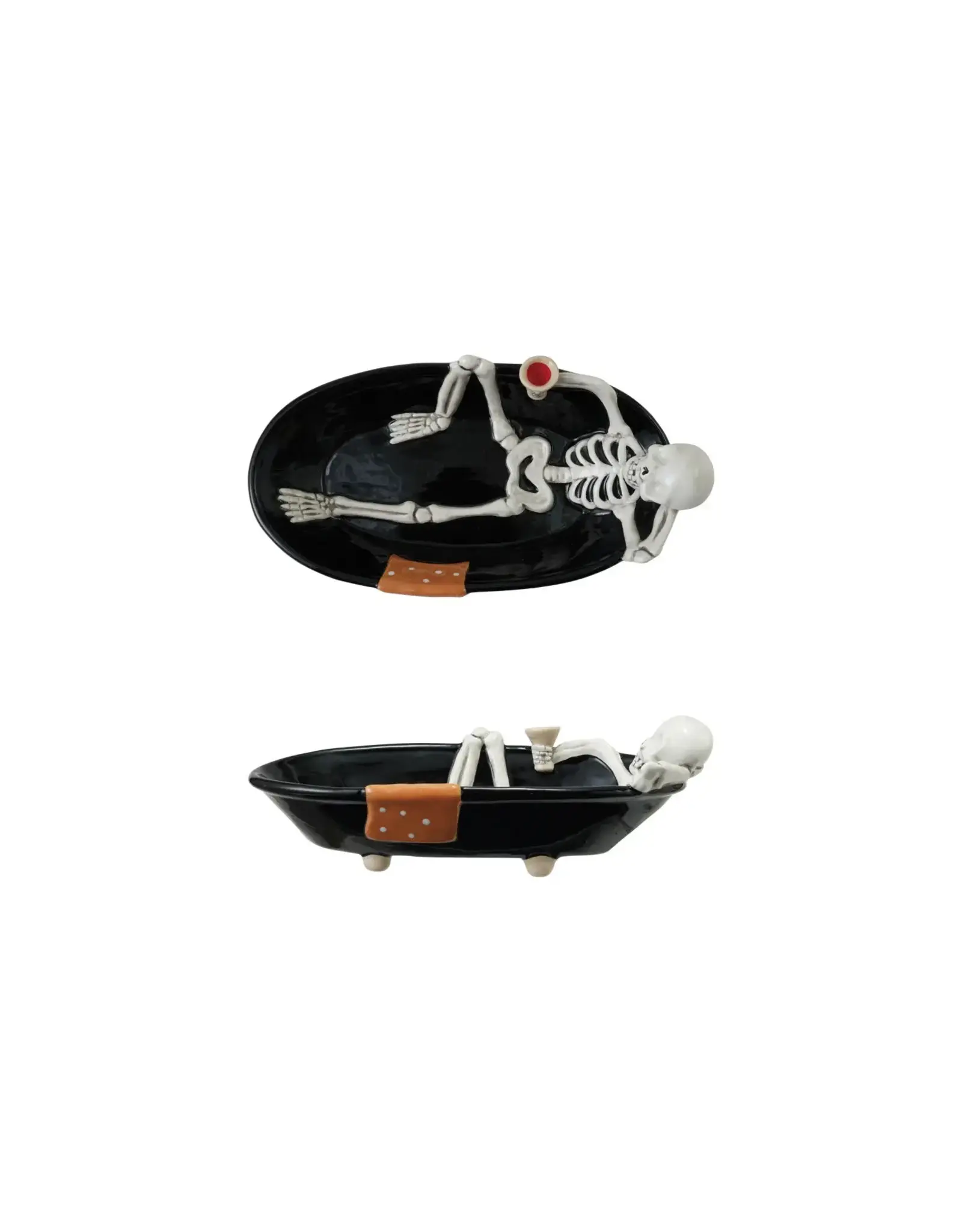 HX2023 Ceramic Skeleton in Tub Shaped Bowl, Black, White & Orange Color