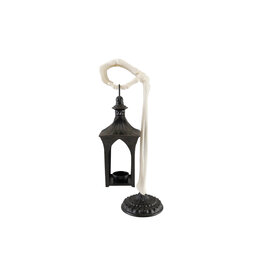 HX2036 Metal Lantern Tealight Holder with Skeleton Hand Holder, Black & Bone Finish