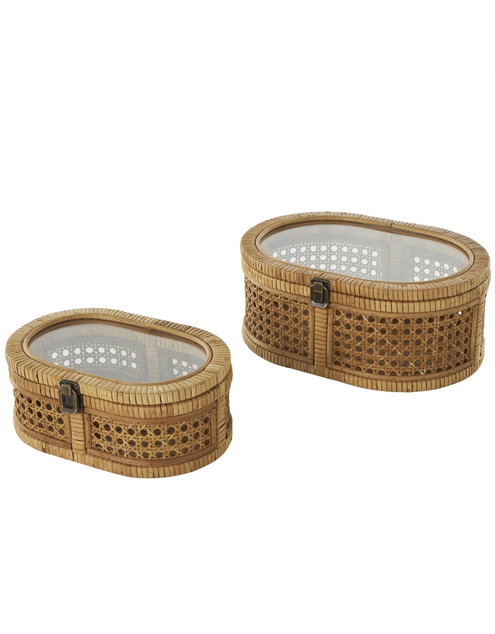 13507 Brown Rattan Oval Storage Box w/ Glss Top