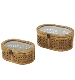 13507 Brown Rattan Oval Storage Box w/ Glss Top