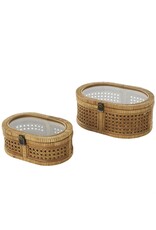 13507 Brown Rattan Oval Storage Box w/ Glss Top