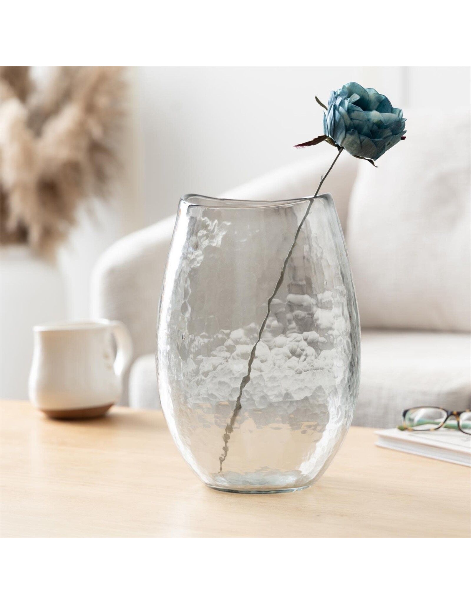 21367 Clear Glass Wide Decorative Vase, 7" x 7" x 12"