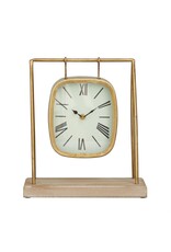 73325 Gold Hanging Clock w/Wood Base, 10" x 5" x 11"
