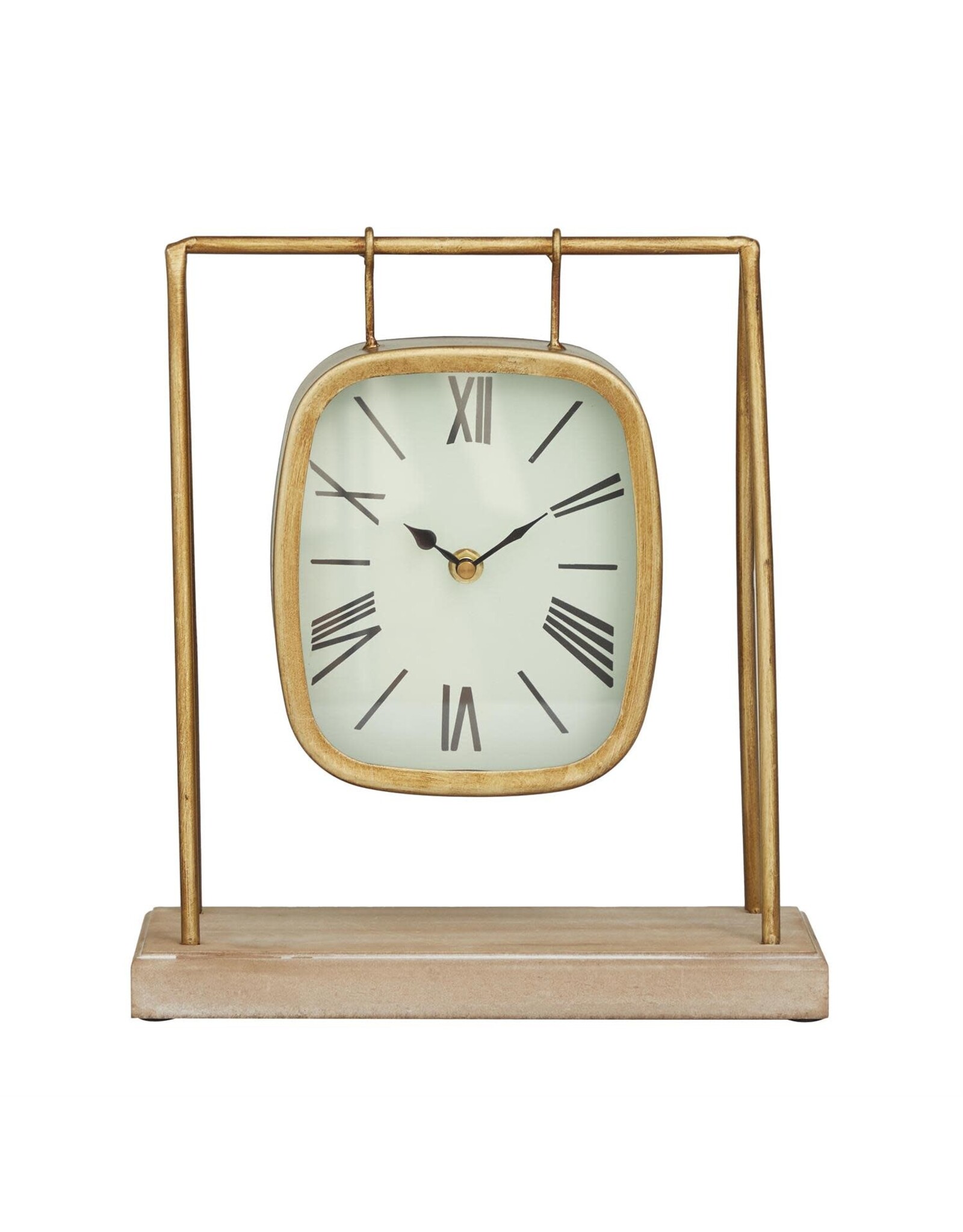 73325 Gold Hanging Clock w/Wood Base, 10" x 5" x 11"