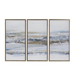 87858 Blue Wall Art w/Gold Frame, Set of 3 20"W, 39"H