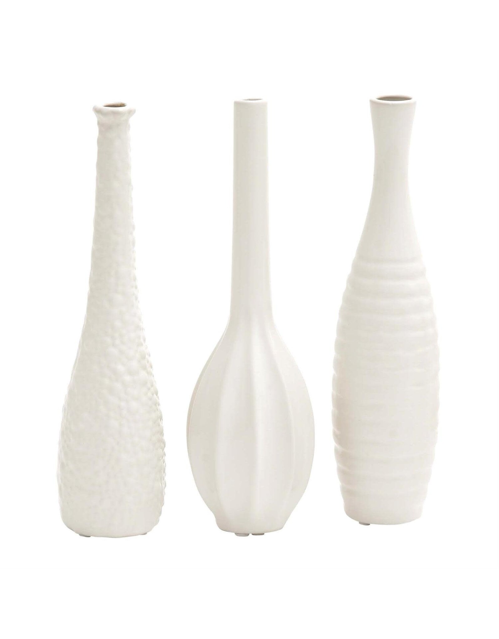 92562 White Slim Textured Bottleneck Vase 3 Asst 3"W, 12"H