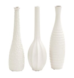 92562 White Slim Textured Bottleneck Vase 3 Asst 3"W, 12"H