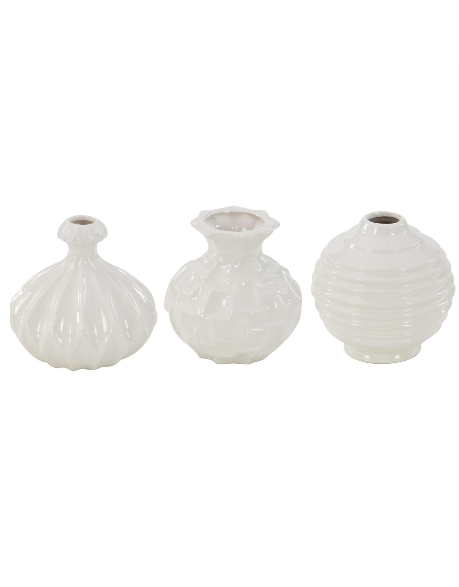 92564 White Ceramic Decorative Vase 3 Asst 6"W, 6"H