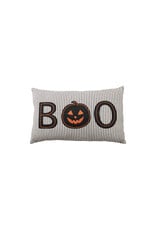 HX1972 Cotton Striped Lumbar Pillow W Pumpkin Applique BOO