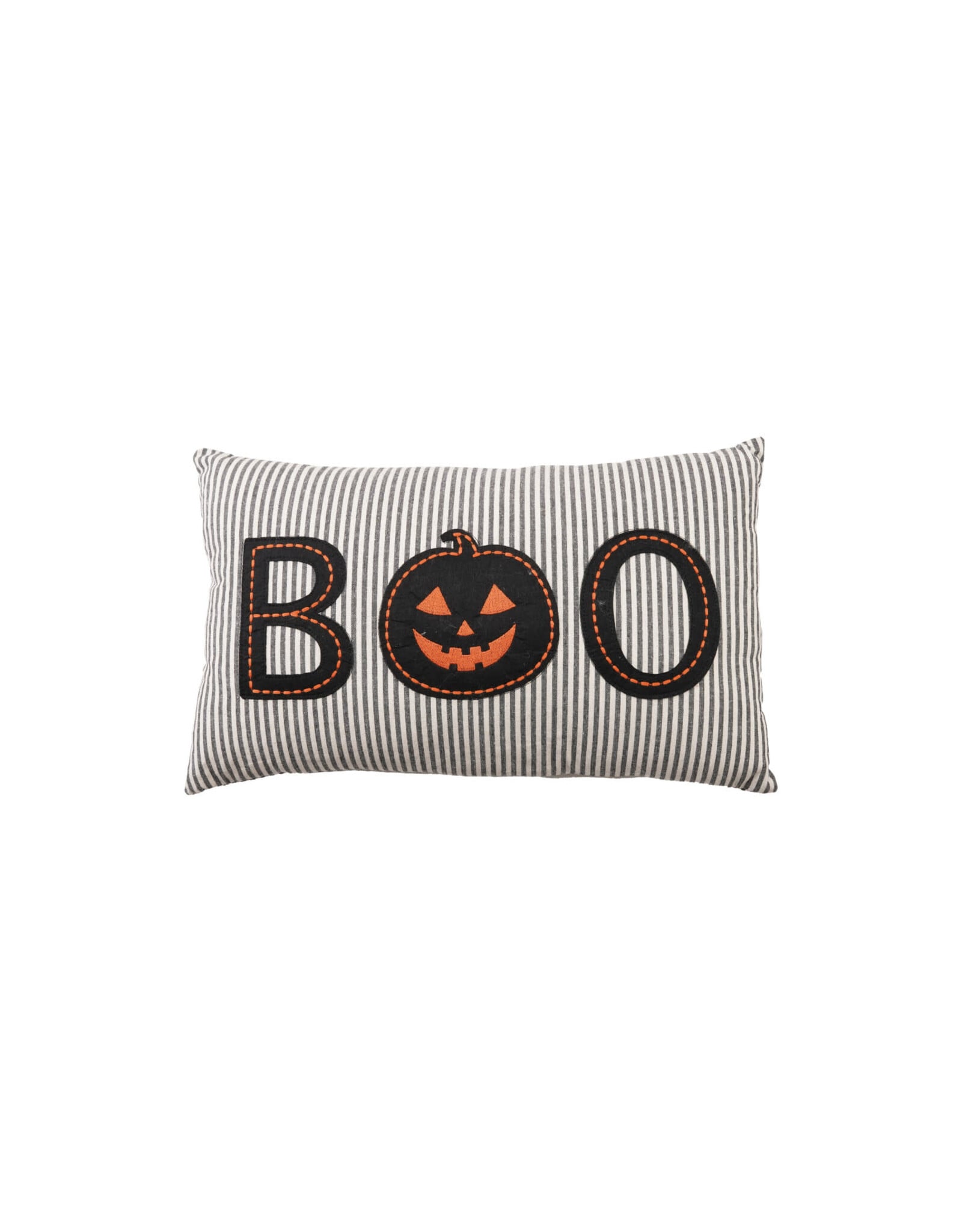 HX1972 Cotton Striped Lumbar Pillow W Pumpkin Applique BOO