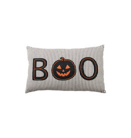 HX1972 Cotton Striped Lumbar Pillow W Pumpkin Applique BOO
