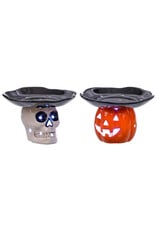 Cer Pumpkin/Skeleton Head Led Dish 2 Asst