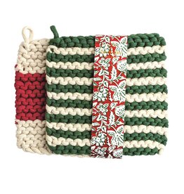 41170119G GREEN STRIPE SET POT HOLDER