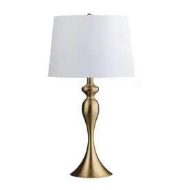 EVCBAER2224SG 25.5" gold steel table lamp w/ white linen shade