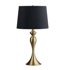 EVCBAER2224SGBLK 26.25"H Gold Metal Table Lamp w/  Black Shade