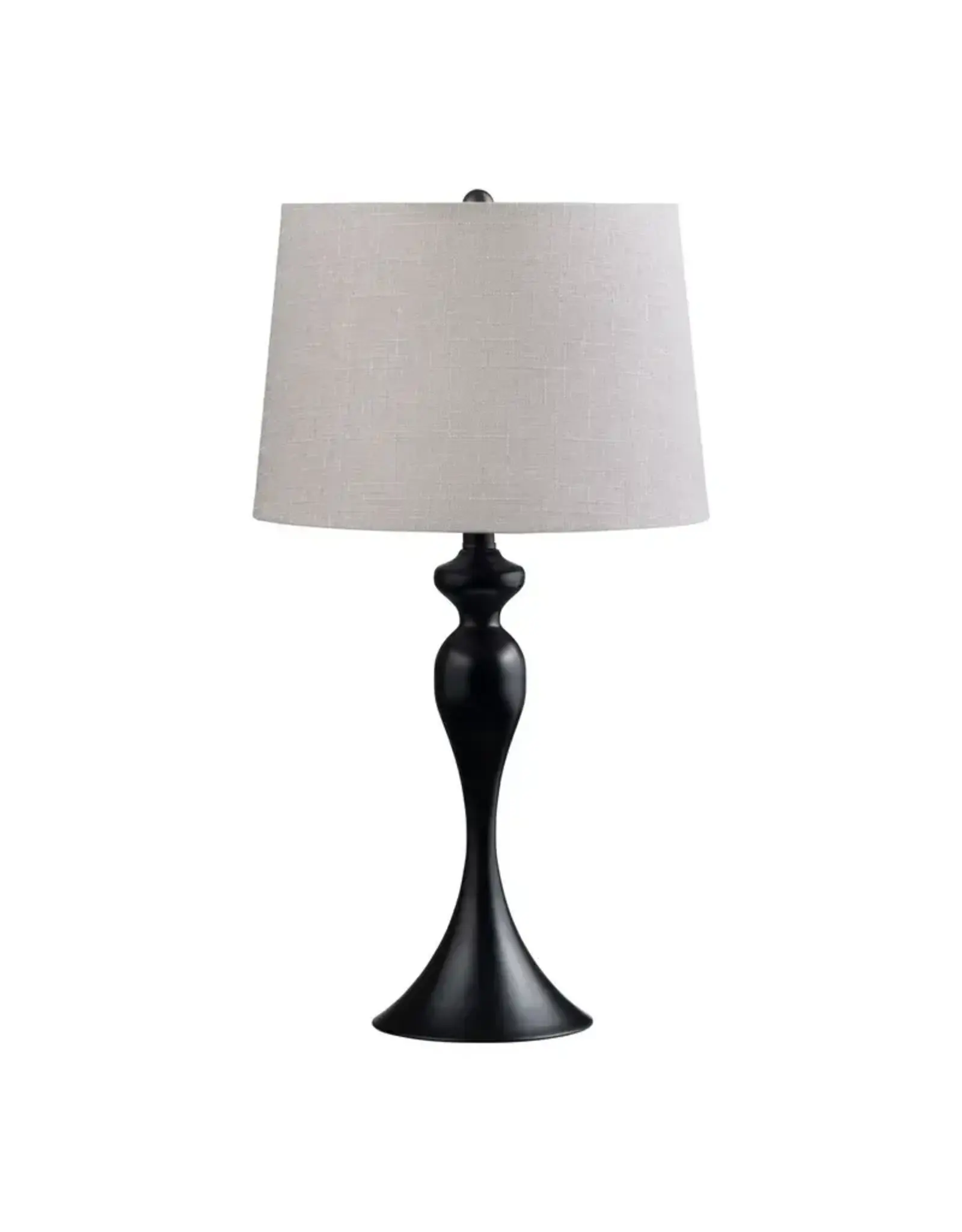 EVCBAER2224BLK 25.5" black steel table lamp w/ grey linen shade