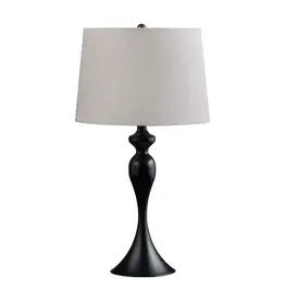 EVCBAER2224BLK 25.5" black steel table lamp w/ grey linen shade