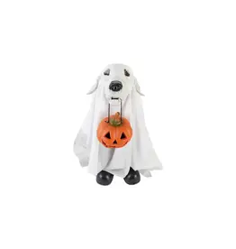 HX2044 Plastic Skeleton Dog in Ghost Sheet w LED Jack-O-Lantern Light