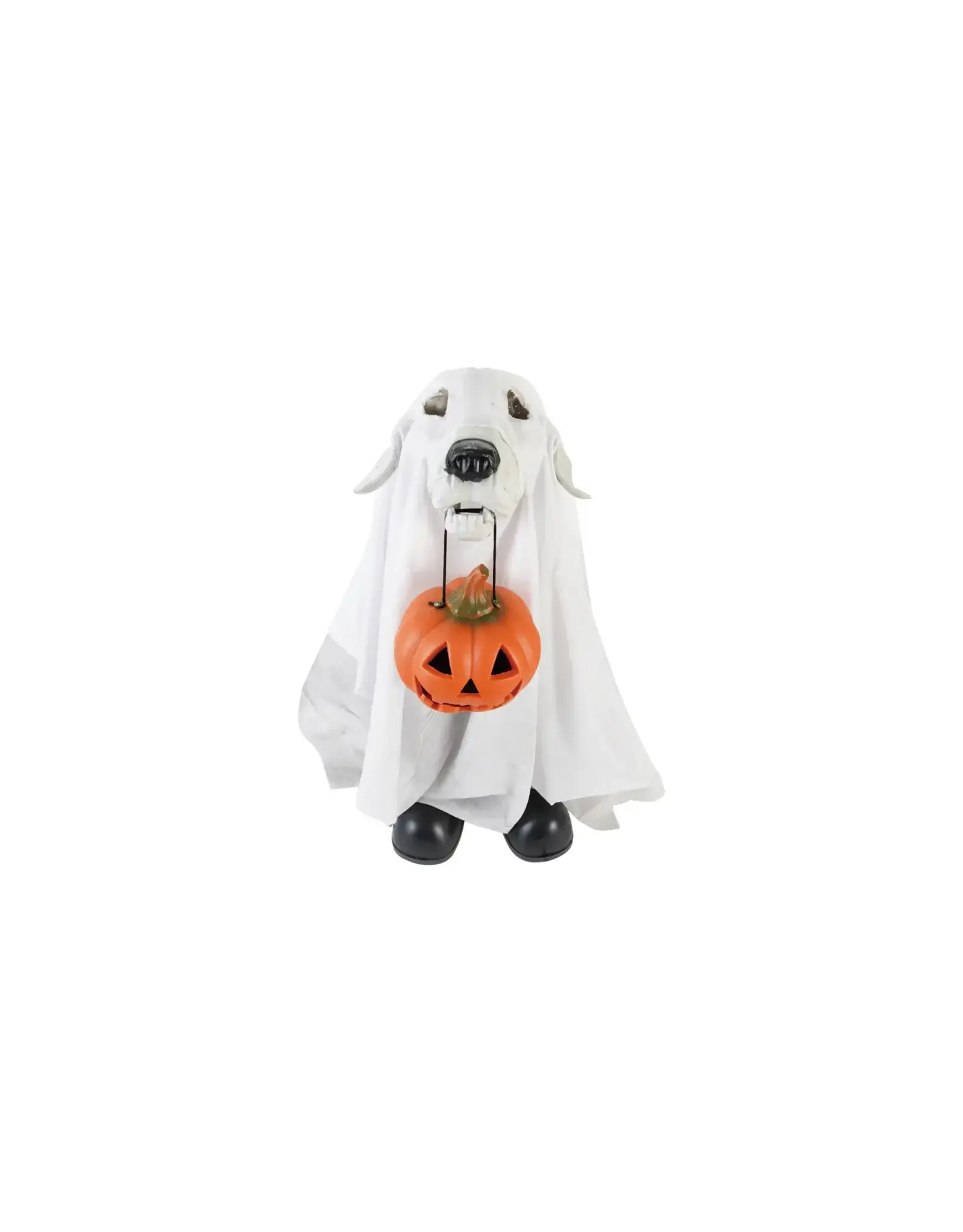 HX2044 Plastic Skeleton Dog in Ghost Sheet w LED Jack-O-Lantern Light