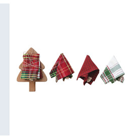 XS8678 Woven Dish Cloths & Tree Shaped Board, Set of 4 Tied with Jute