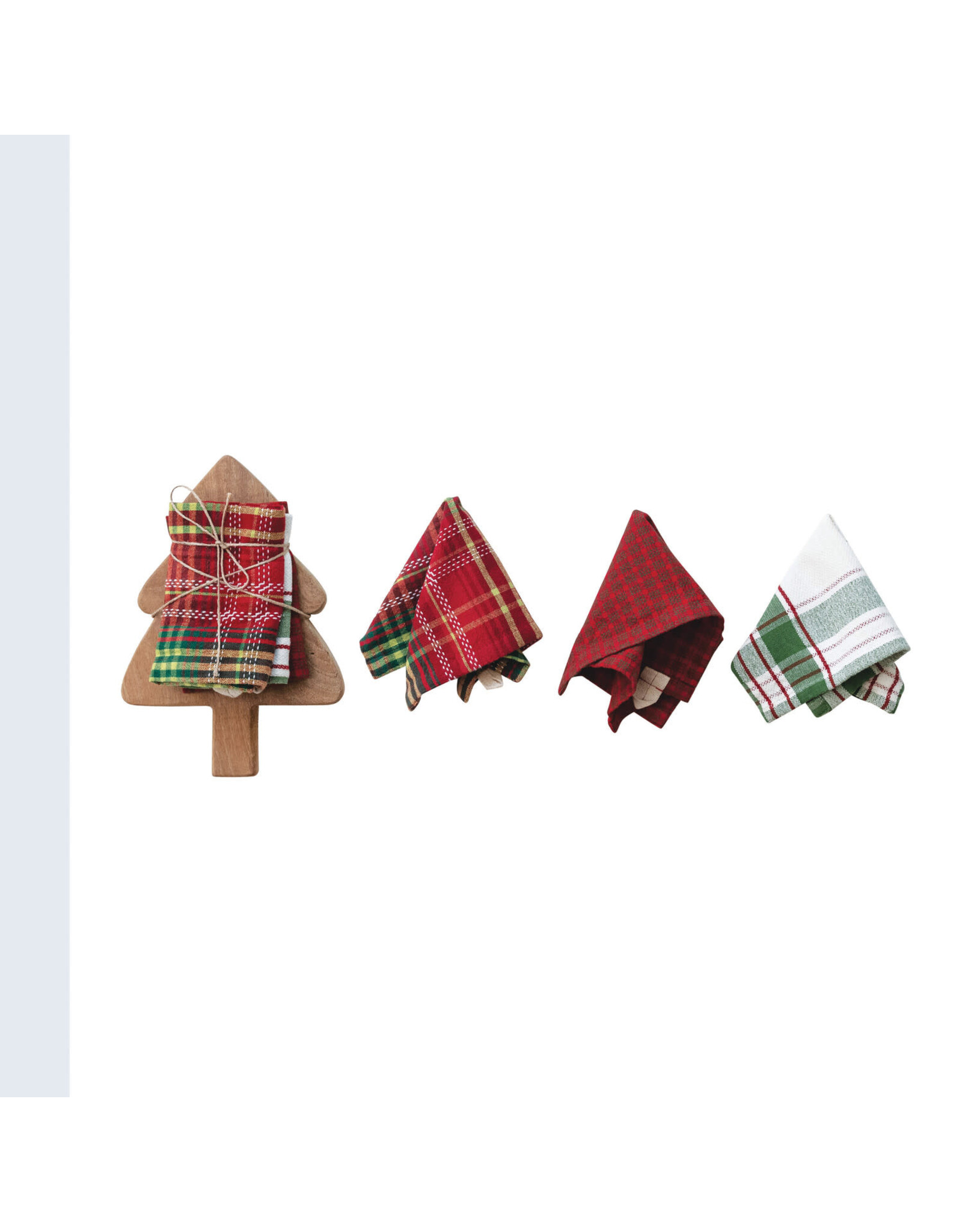 XS8678 Woven Dish Cloths & Tree Shaped Board, Set of 4 Tied with Jute