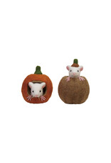 4" Rd x 5-1/2"H Faux Wool Felt Pumpkin w Mouse, 2 Asst.