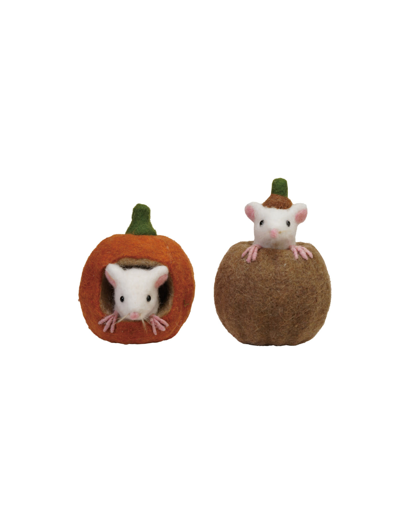 4" Rd x 5-1/2"H Faux Wool Felt Pumpkin w Mouse, 2 Asst.