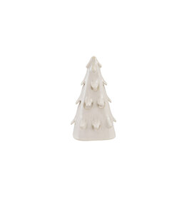 XT0937 Stoneware Tree W/ Cut-Outs & LED Light Cream Color