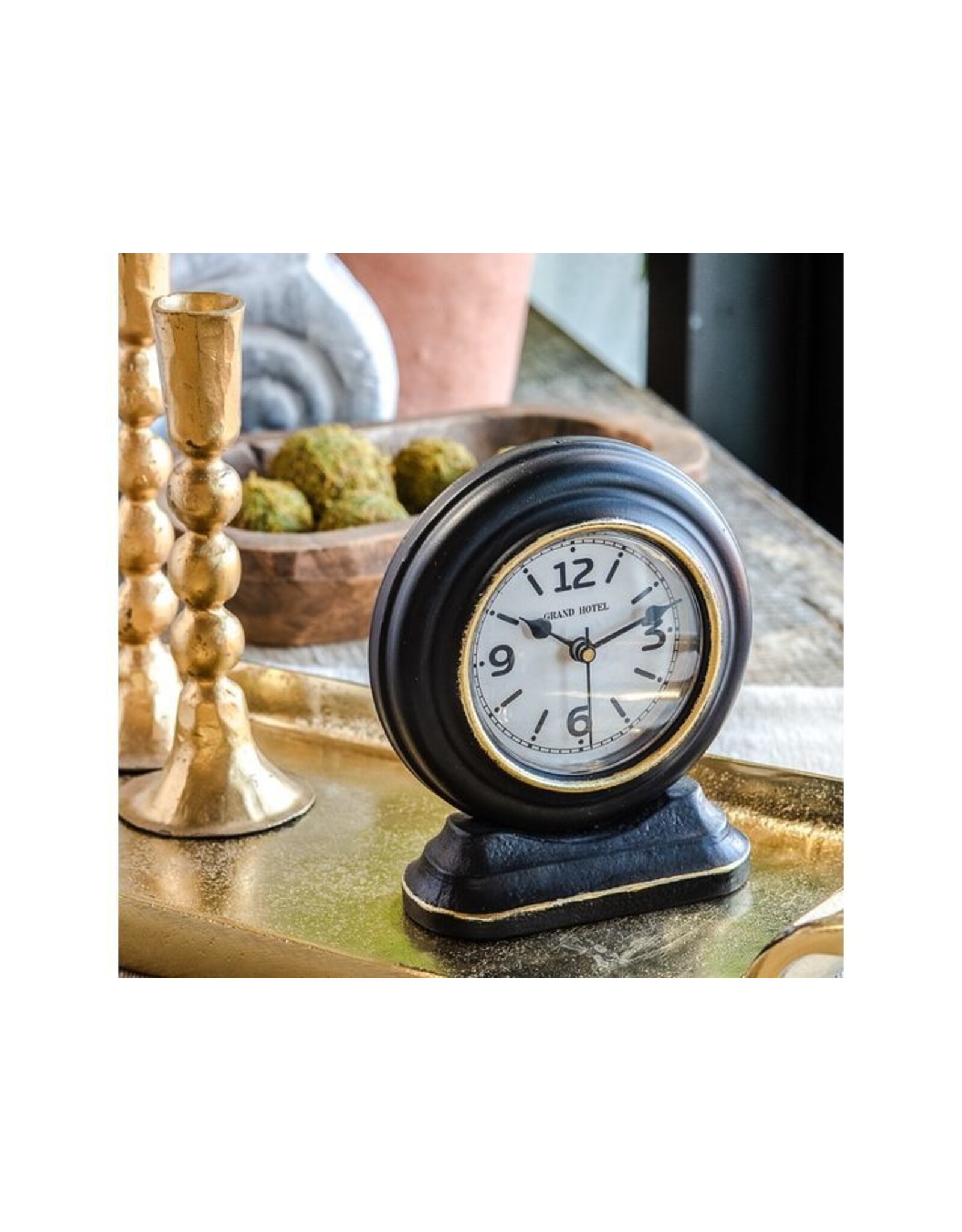 HXET09 5" BLK/GLD TABLE CLOCK