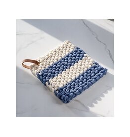 PDJD015CREAM/BLUE STRIPE KNIT POT HOLDER