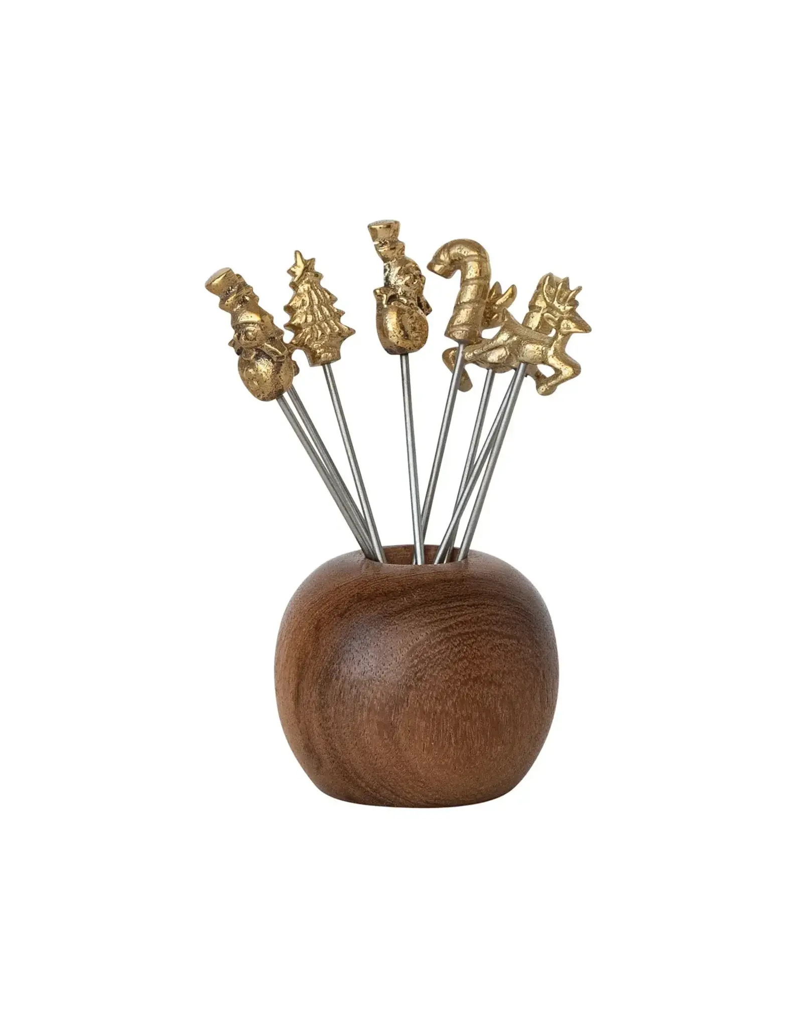 S/9 2-1/4"Rd x 2"H Mango Wood Holder w Appetizer Picks