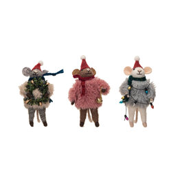 5-1/2"H Wool Felt Mouse w Faux Fur Sweater, 3 Styles