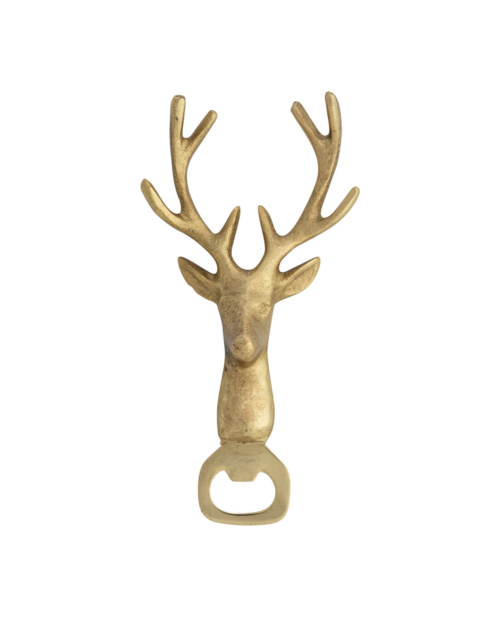 Cast Aluminum Reindeer Head Shaped Bottle Opener, Gold Finish