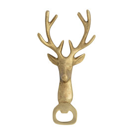 Cast Aluminum Reindeer Head Shaped Bottle Opener, Gold Finish