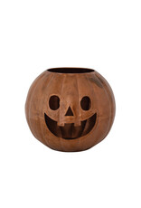 Metal Jack-O-Lantern Candle Holder w Cut-Outs, Copper Finish