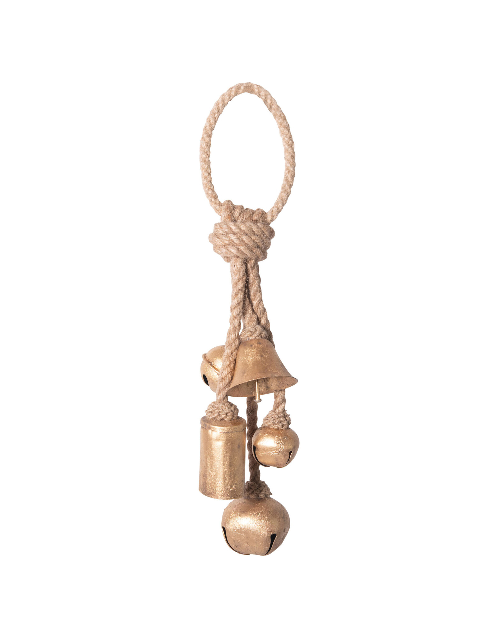 13"H Metal Bells on Jute Hanger, Gold Finish