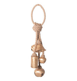 13"H Metal Bells on Jute Hanger, Gold Finish