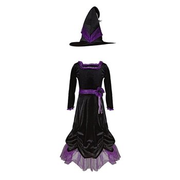 Great Pretenders Vera the Velvet Witch Dress  Hat, Black/Purple, Size 5-6
