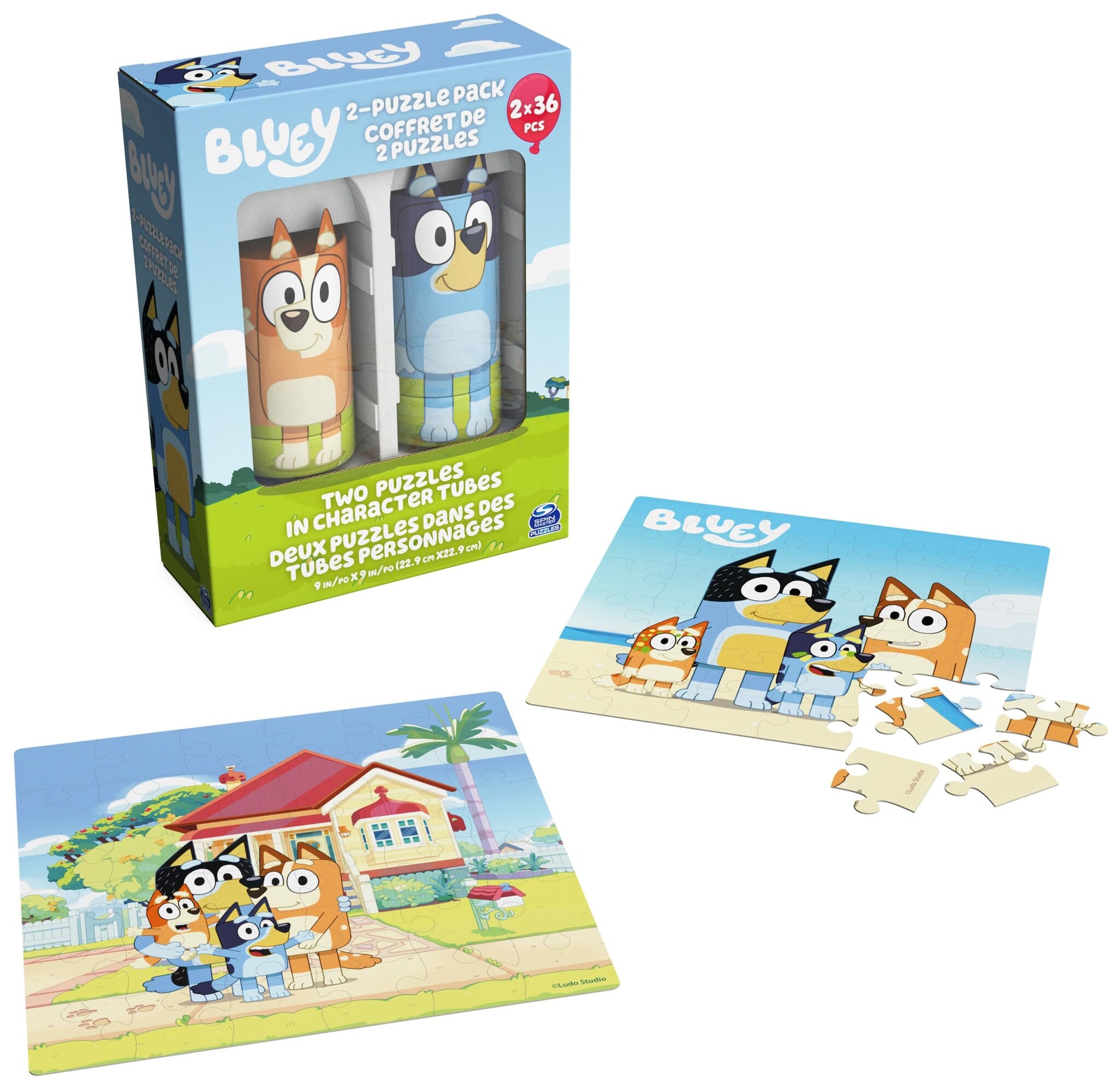 Bluey, 36 Piece Jigsaw Puzzle Two Pack Toy Gift Set with Easy to Store Tube Packaging