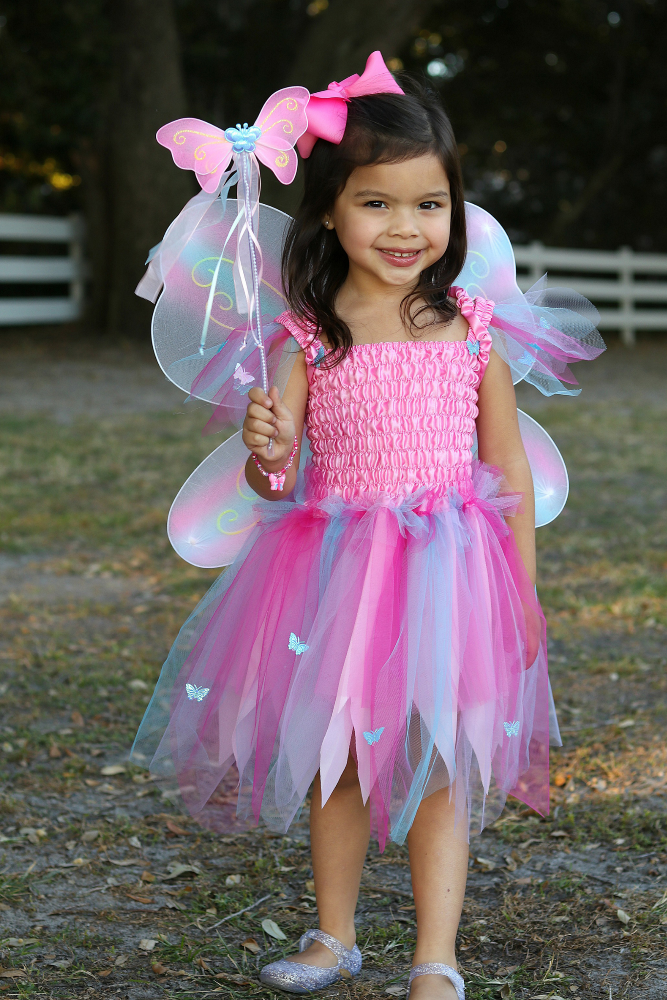 Great Pretenders Butterfly Dress & Wings With Wand, Pink/Multi,  Size 5-6