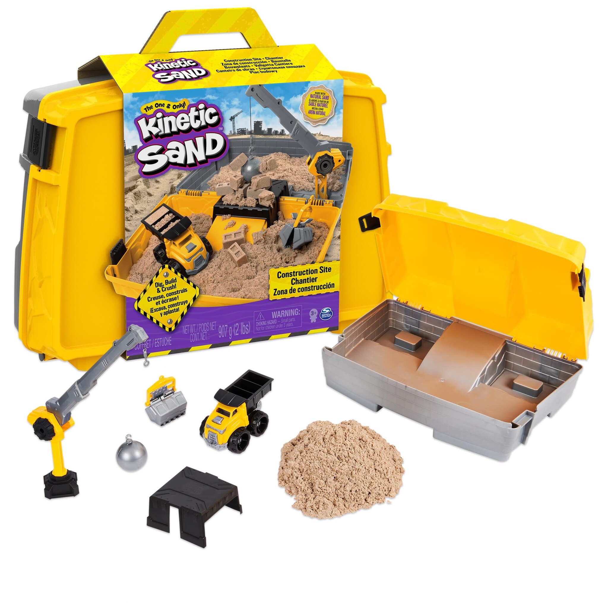 Kinetic Sand Kinetic Sand, Construction Site Folding Sandbox Playset with Vehicle and 2lbs Kinetic Sand, for Kids Aged 3 and up