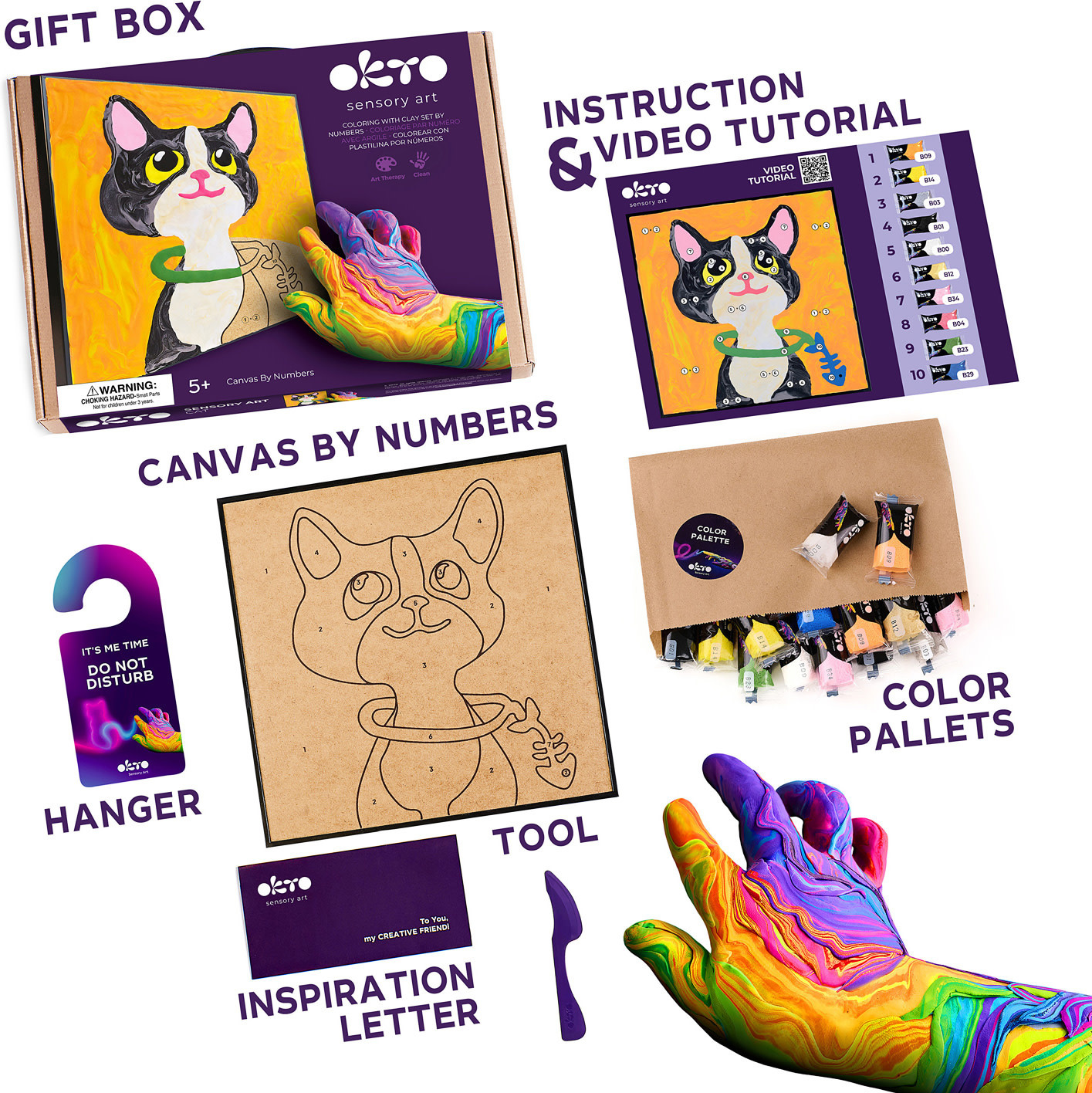 OKTO Sensory Art Coloring with Clay Set by Numbers Cat