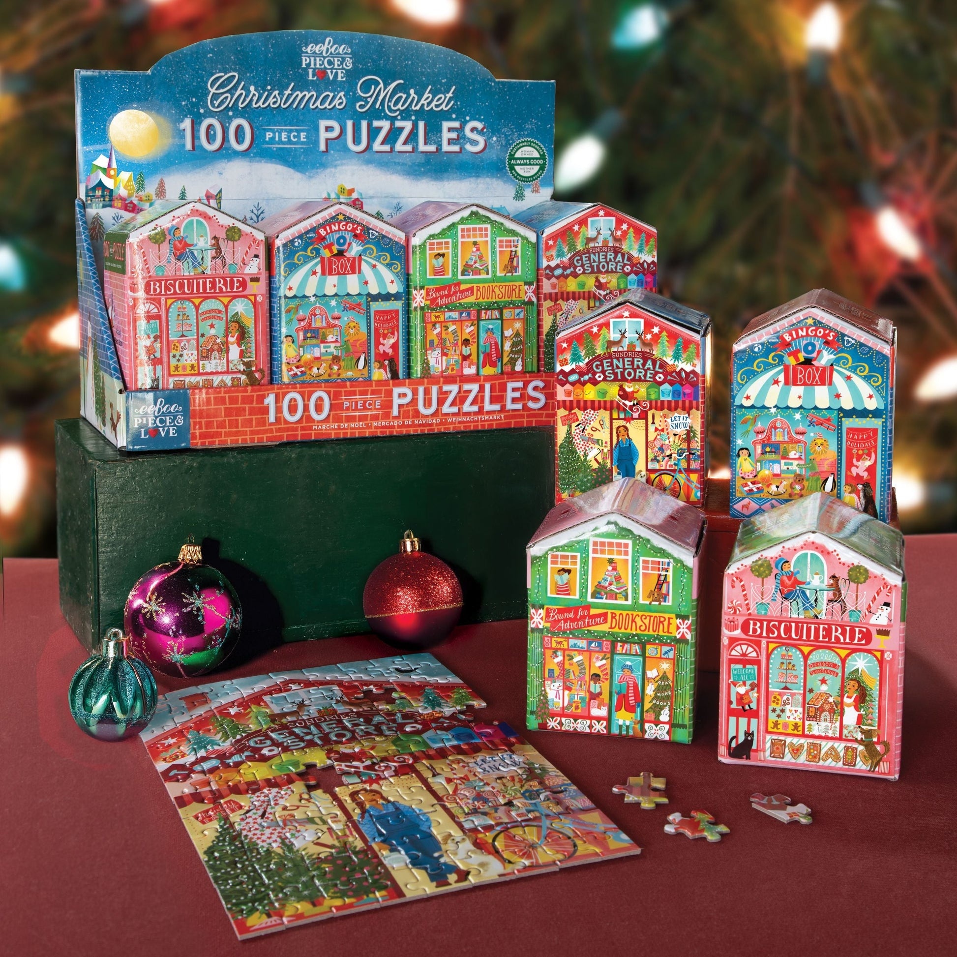 eeBoo Christmas Market 100 Piece Puzzles Assortment