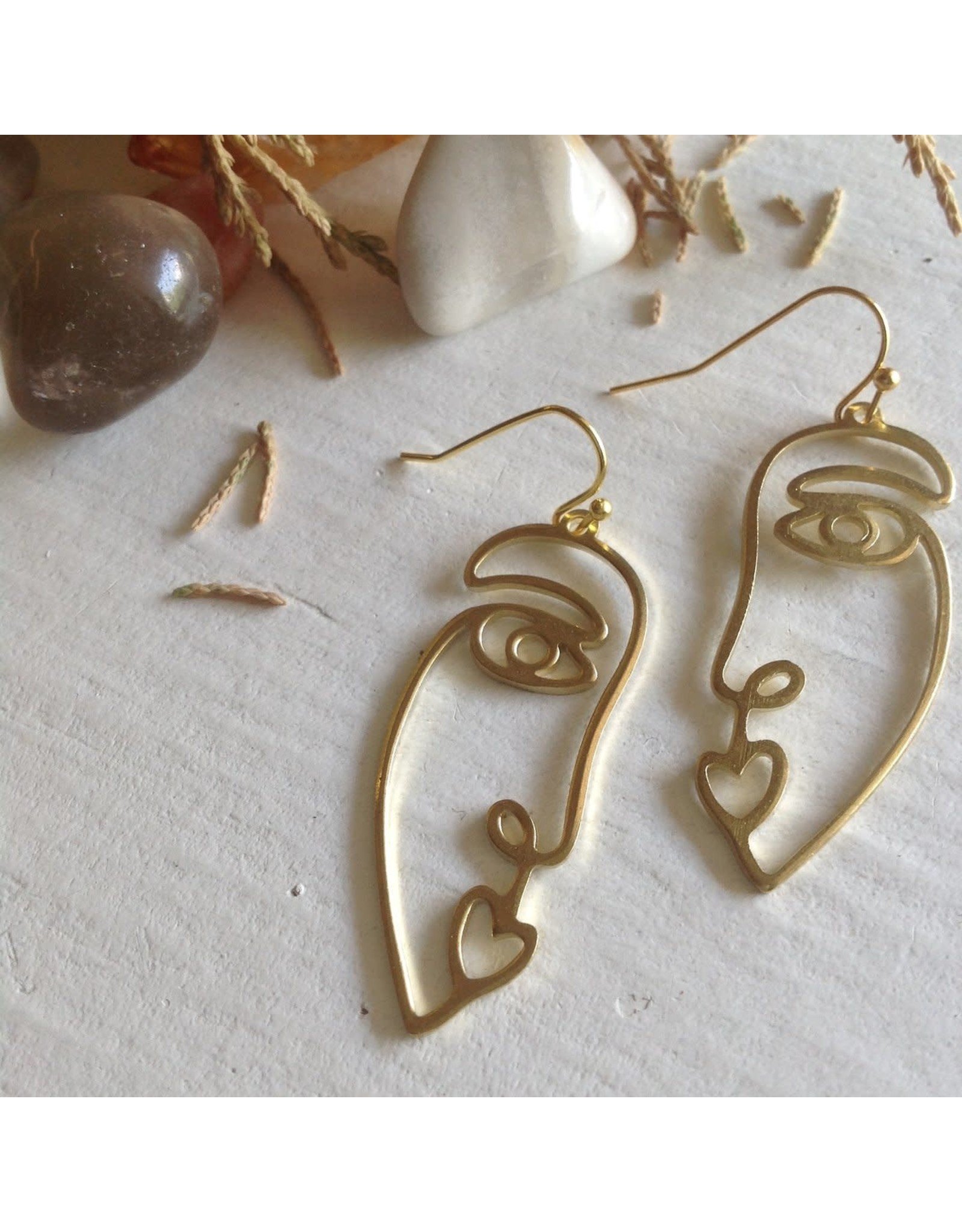 Picasso Abstract Brass Face Earrings